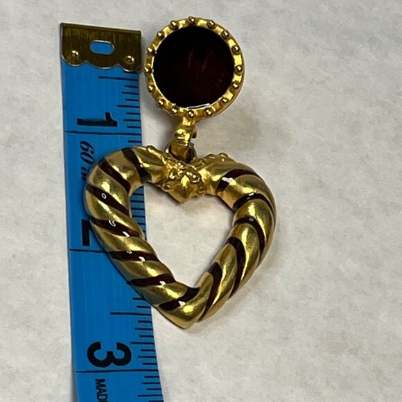 Vintage Gold-Tone Heart-Shaped Drop Earrings - Picture 3 of 4